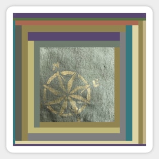 Compass: painted in gold on hand dyed green fabric Sticker